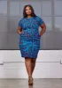Sabella Women's African Print Stretch Dress (Fig Blue Geometric) sold by D'iyanu