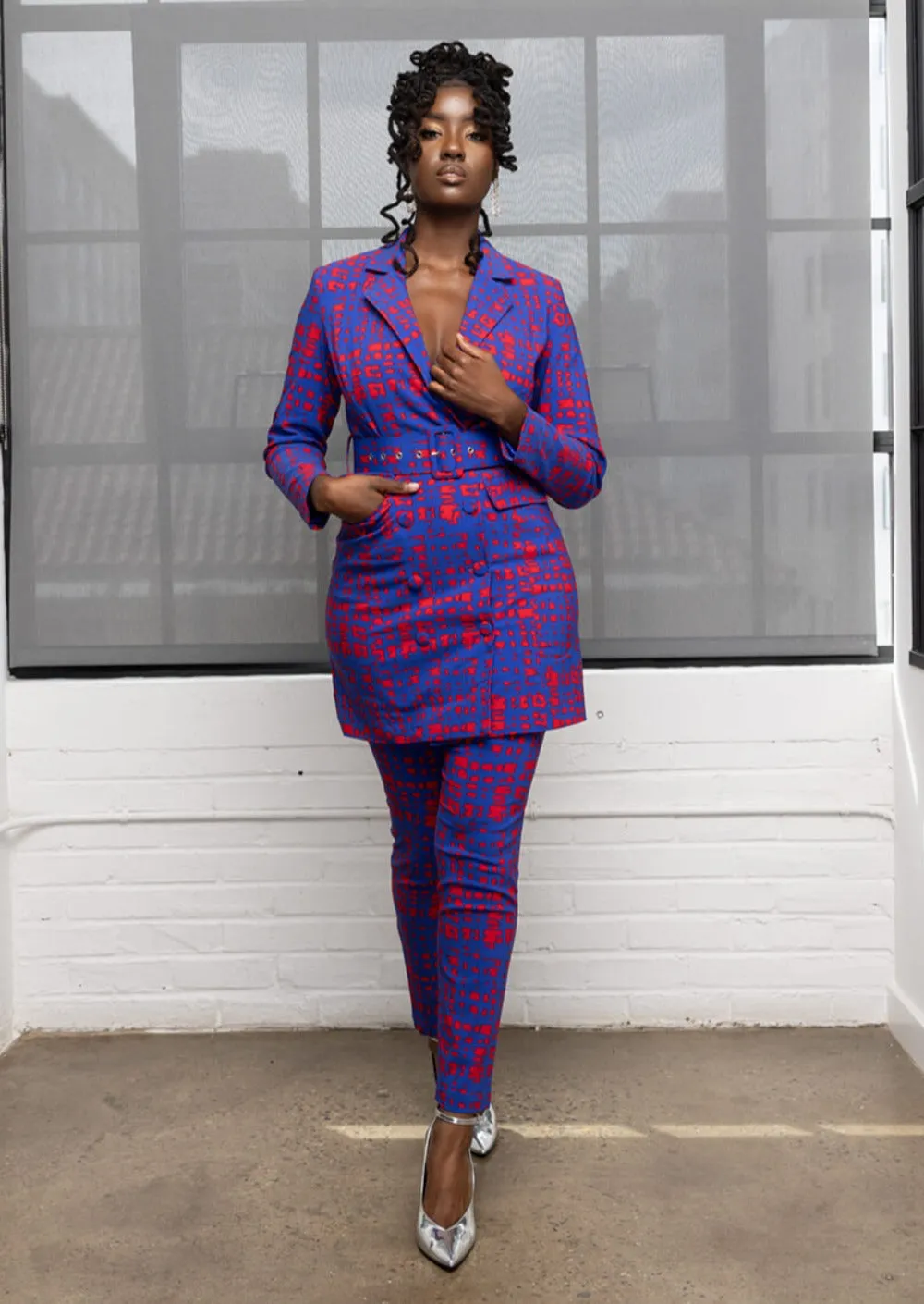 Aniq Women's African Print Stretch Blazer Dress (Red Blue Adire) - Clearance sold by D'iyanu product image thumbnail 5