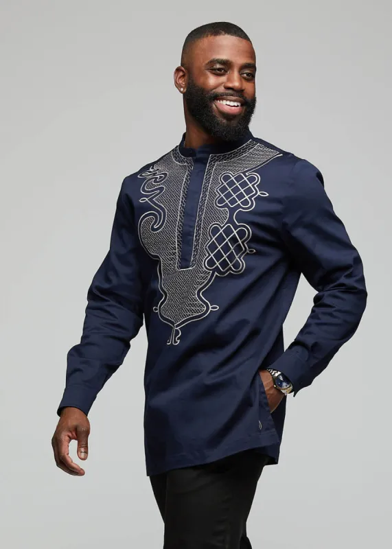 Dubaku Men's Traditional African Embroidery Shirt (Navy) sold by D'iyanu