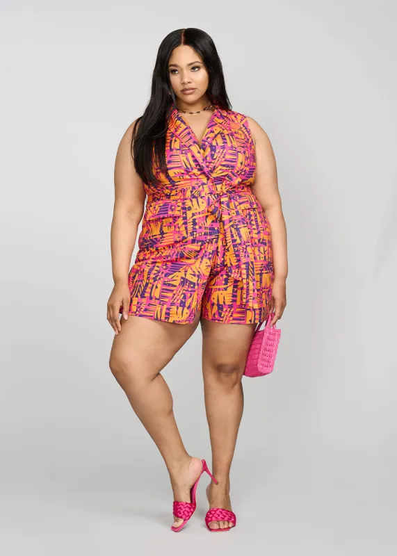 Chichima Women's African Print Blazer Romper (Orange Abstract Leaves) sold by D'iyanu