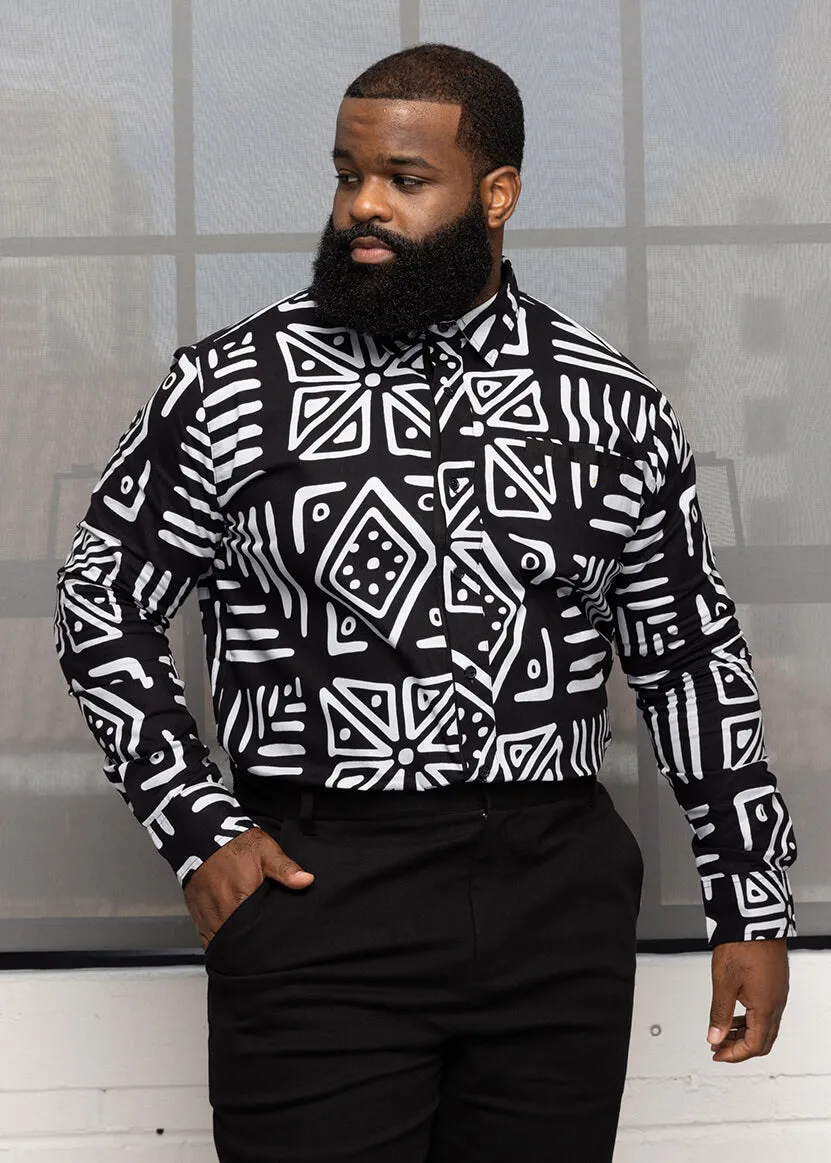 Chane Men's African Print Button-Up Shirt (Grayscale Tribal) sold by D'iyanu