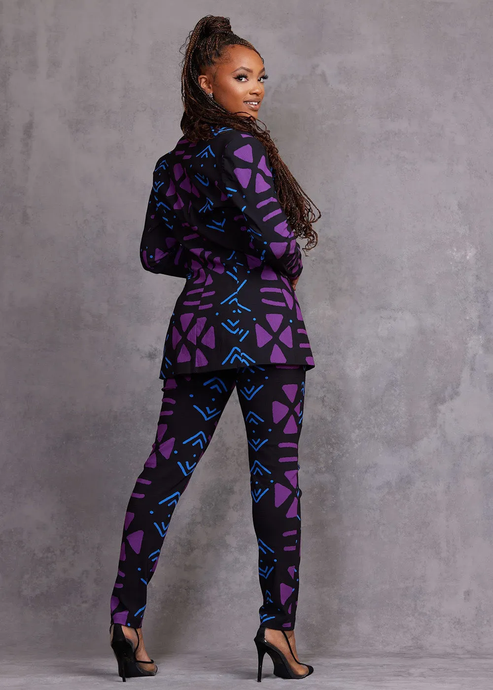 Uyai Women's African Print Stretch Blazer (Black Purple Mudcloth) sold by D'iyanu product image thumbnail 3