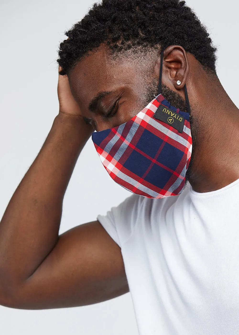 Dabo 2 Layer Reusable Face Mask (Navy Red Plaid)-Clearance sold by D'iyanu product image thumbnail 2