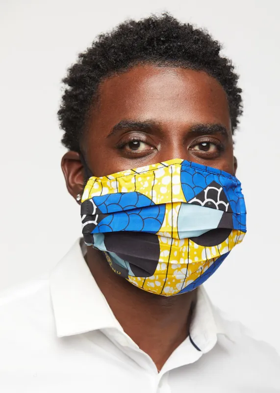 Uzo African Print 2 Layer Reusable Face Mask (Blue Bubbles on Yellow)-Clearance sold by D'iyanu