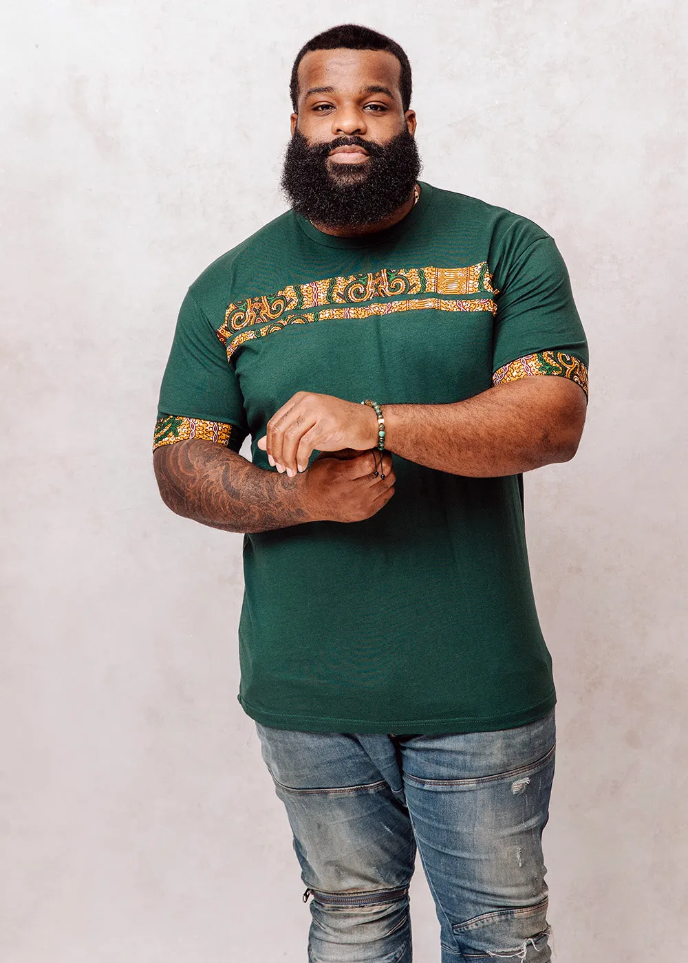 Jaheem African Print Short Sleeve T-shirt (Green Tortoise Back) sold by D'iyanu product image thumbnail 2