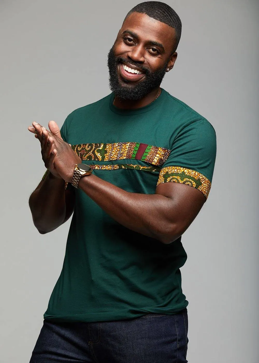 Jaheem African Print Short Sleeve T-shirt (Green Tortoise Back) sold by D'iyanu