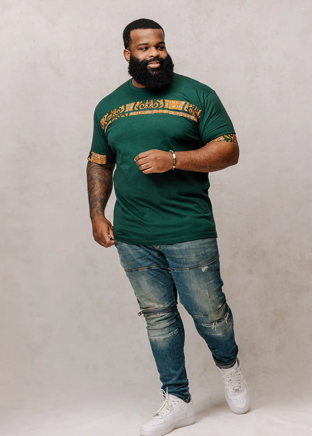 Jaheem African Print Short Sleeve T-shirt (Green Tortoise Back) sold by D'iyanu product image thumbnail 4