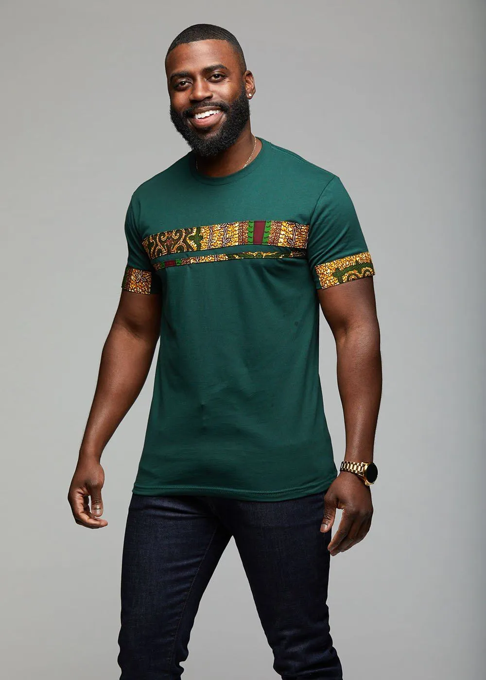 Jaheem African Print Short Sleeve T-shirt (Green Tortoise Back) sold by D'iyanu product image thumbnail 3