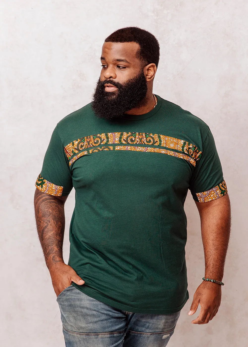 Jaheem African Print Short Sleeve T-shirt (Green Tortoise Back) sold by D'iyanu product image thumbnail 5