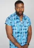 Keyon Men's African Print Button-up Shirt (Navy White Mudcloth) sold by D'iyanu