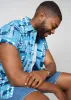 Keyon Men's African Print Button-up Shirt (Navy White Mudcloth) sold by D'iyanu
