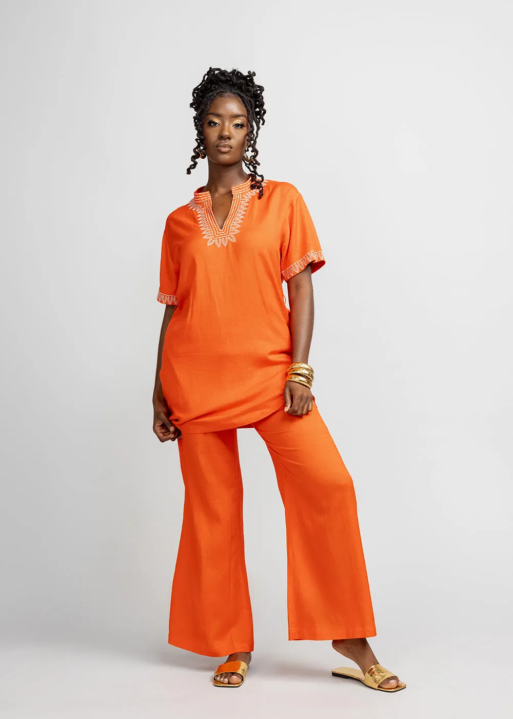 Nahema Women's Wide Leg Linen Blend Pants (Deep Coral) sold by D'iyanu product image thumbnail 5