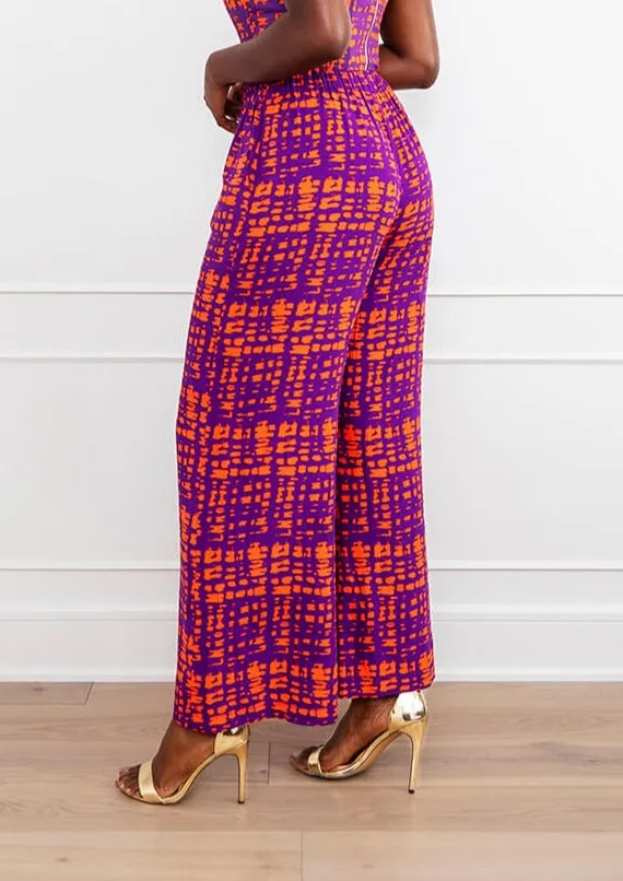 Sika Women's African Print Wide Leg Pants (Purple Tangerine Adire) - Clearance sold by D'iyanu product image thumbnail 5