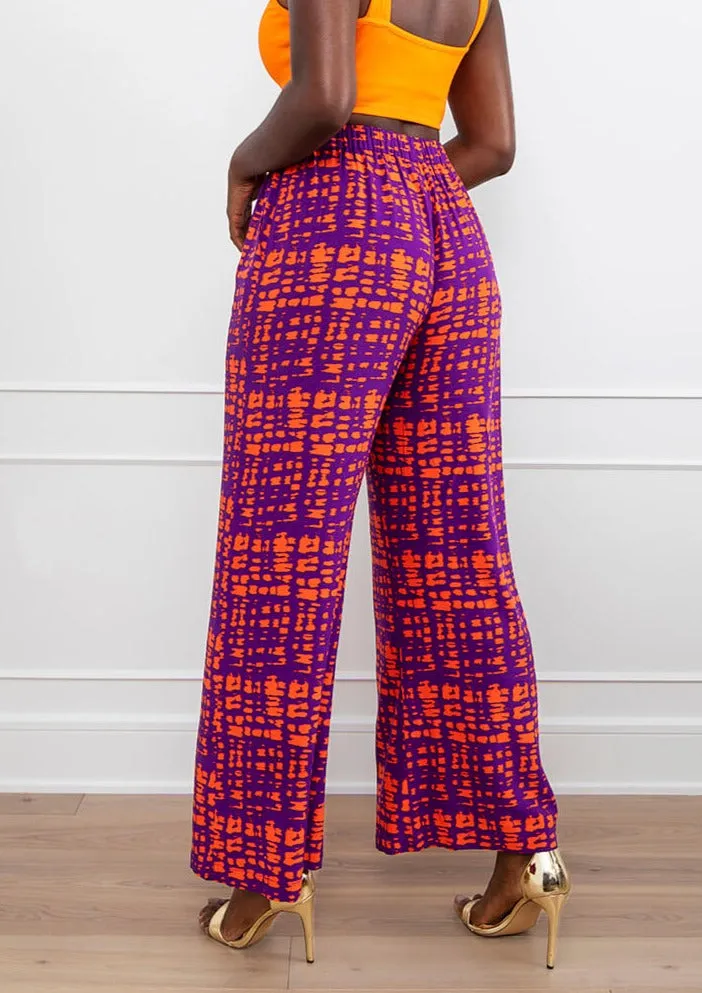 Sika Women's African Print Wide Leg Pants (Purple Tangerine Adire) - Clearance sold by D'iyanu product image thumbnail 3