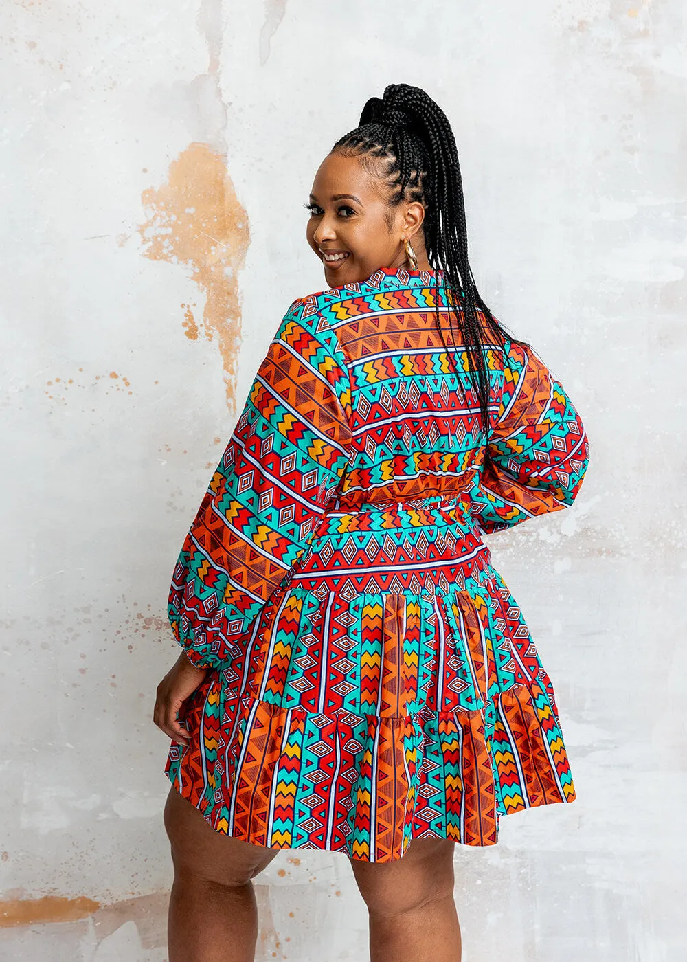 Malia Women's African Print Mini Dress (Rainbow Tribal)-Clearance sold by D'iyanu product image thumbnail 5