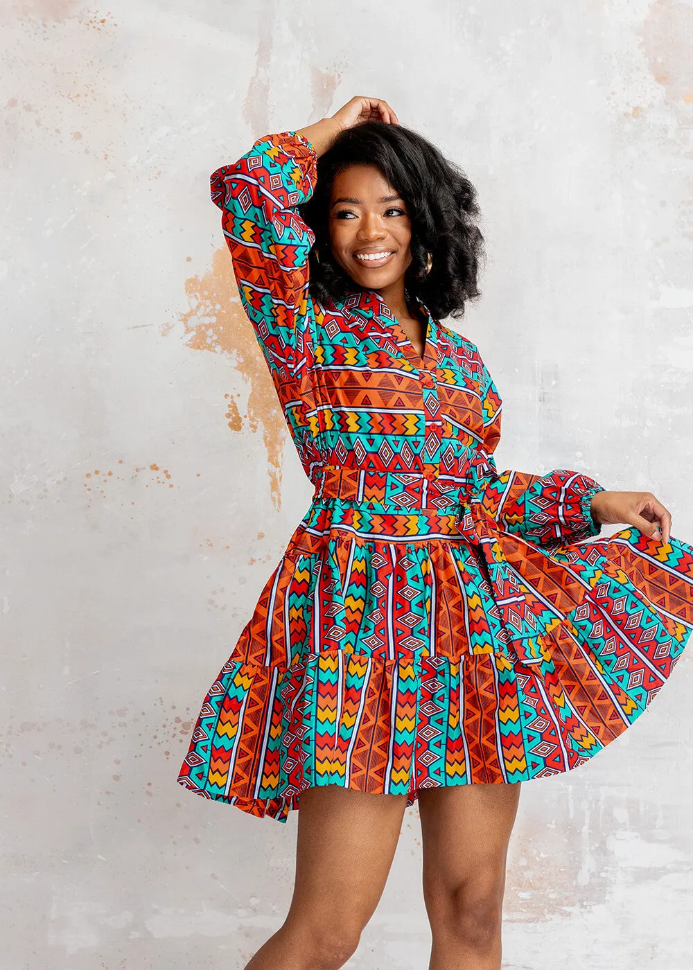 Malia Women's African Print Mini Dress (Rainbow Tribal)-Clearance sold by D'iyanu product image thumbnail 4