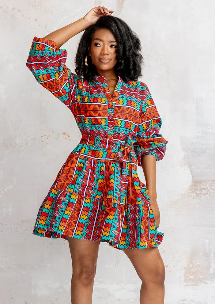 Malia Women's African Print Mini Dress (Rainbow Tribal)-Clearance sold by D'iyanu product image thumbnail 2