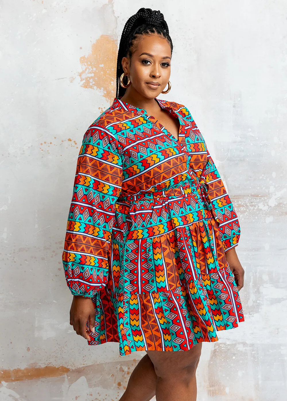 Malia Women's African Print Mini Dress (Rainbow Tribal)-Clearance sold by D'iyanu product image thumbnail 3