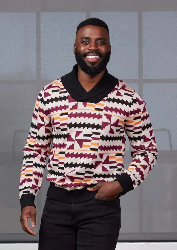 Iferan Men's African Print Sweater (Peach Kente) - Clearance sold by D'iyanu