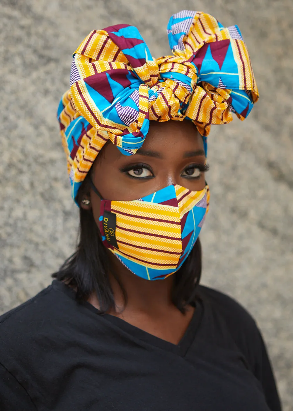 Dabo African Print 2 Layer Reusable Face Mask (Tan Blue Kente)-Clearance sold by D'iyanu product image thumbnail 3