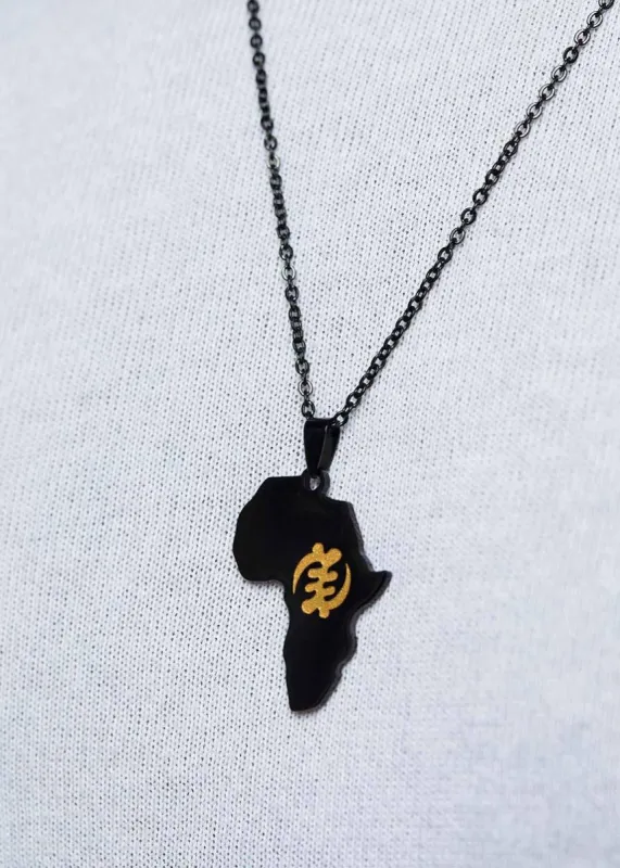 Adinkra Africa Map Black Necklace- Supremacy of God Symbol made by D'iyanu