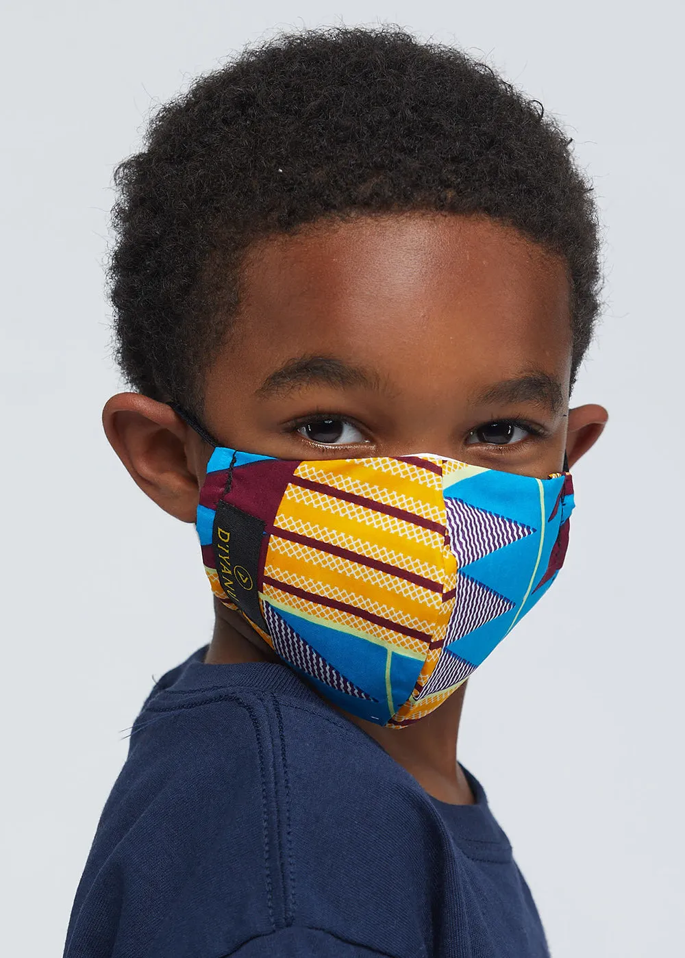 Dabo African Print 2 Layer Reusable Face Mask (Tan Blue Kente)-Clearance sold by D'iyanu product image thumbnail 5