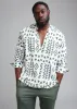 Ajisomo Men's African Print Tunic Shirt (White Olive Tribal) sold by D'iyanu
