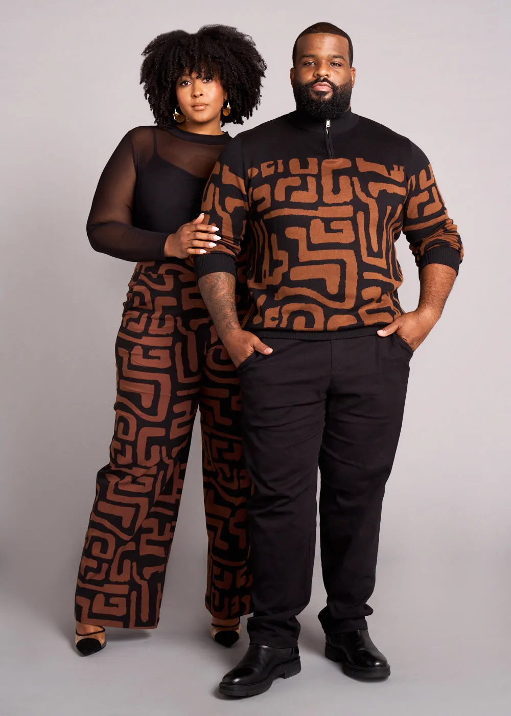 Hamadi Men's African Print Quarter Zip Sweater (Espresso Geometric) sold by D'iyanu product image thumbnail 5