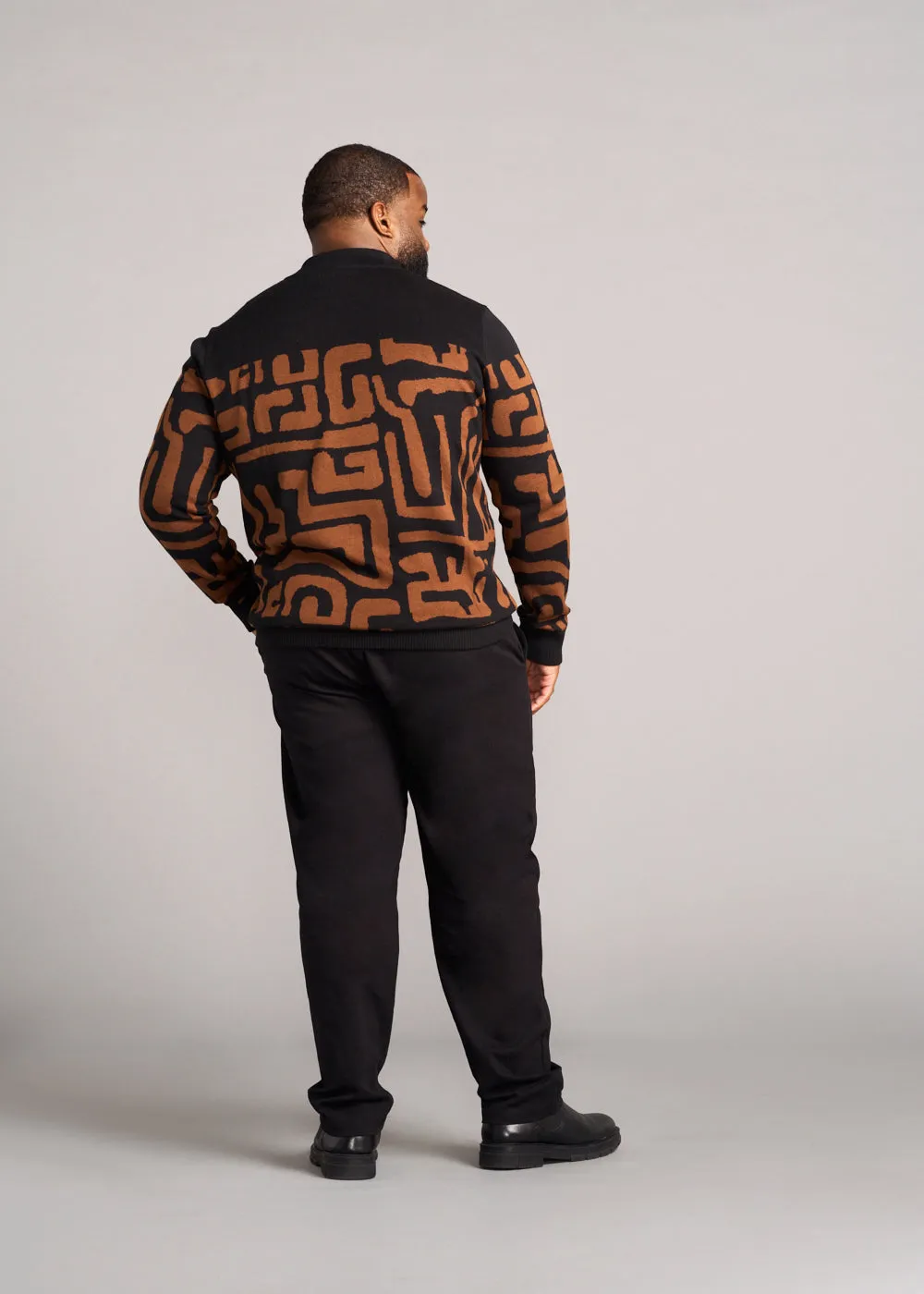Hamadi Men's African Print Quarter Zip Sweater (Espresso Geometric) sold by D'iyanu product image thumbnail 4