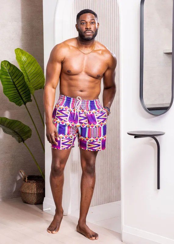 Safari Men's African Print Swim Trunks (Mint Purple Kente) sold by D'iyanu