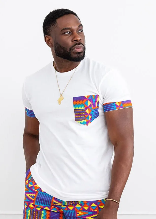 Seun Men's African Print T-Shirt with Pocket (Rainbow Kente) - Clearance sold by D'iyanu