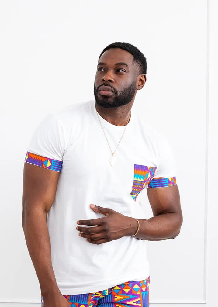 Seun Men's African Print T-Shirt with Pocket (Rainbow Kente) - Clearance sold by D'iyanu product image thumbnail 2