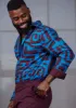 Chane Men's African Print Button-Up Shirt (Fig Blue Geometric) - Clearance sold by D'iyanu
