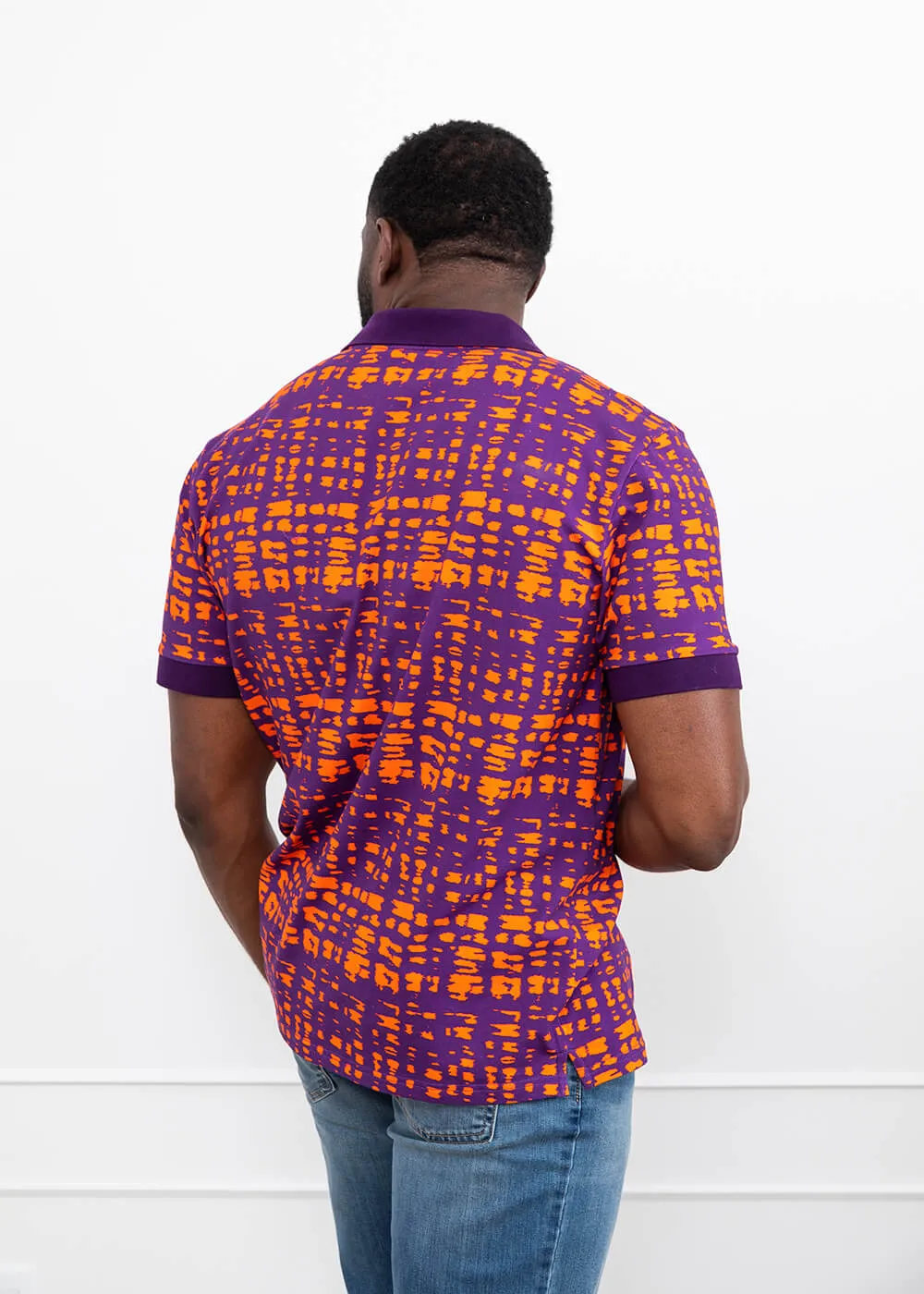 Femi Men's African Print Polo Shirt (Purple Tangerine Adire) - Clearance sold by D'iyanu product image thumbnail 2