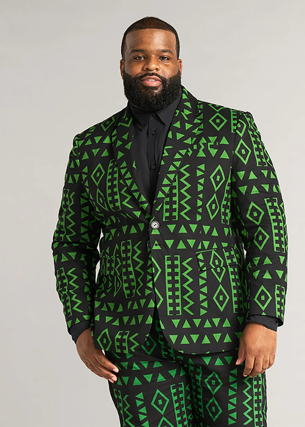 Hami Men's African Print Lightweight Blazer (Moss Black Geometric) sold by D'iyanu product image thumbnail 2