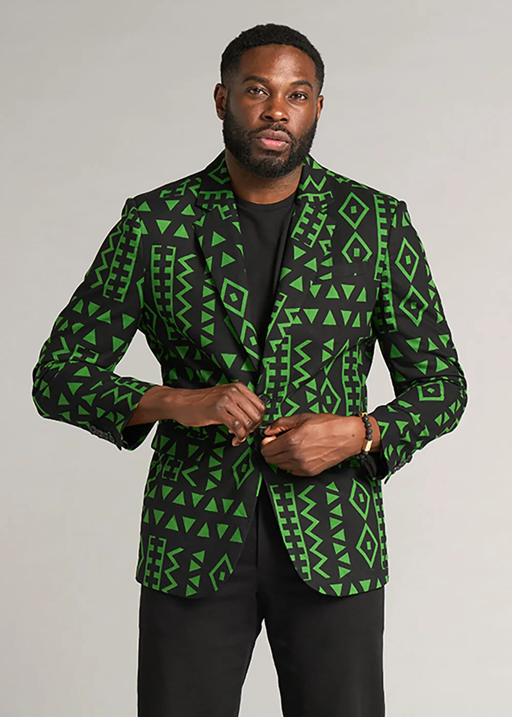 Hami Men's African Print Lightweight Blazer (Moss Black Geometric) sold by D'iyanu