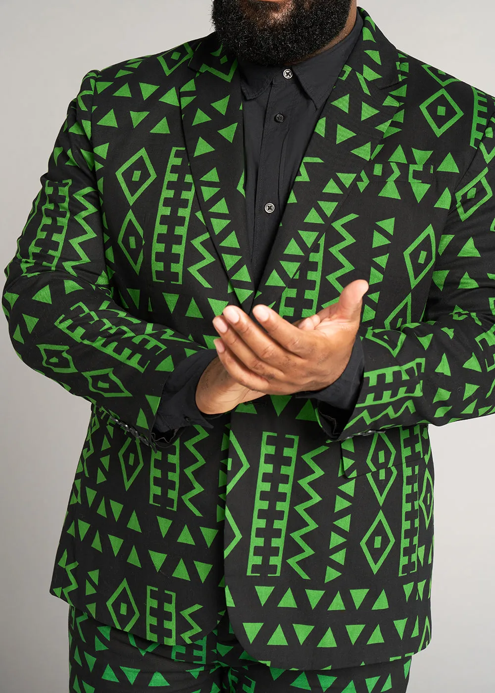 Hami Men's African Print Lightweight Blazer (Moss Black Geometric) sold by D'iyanu product image thumbnail 4