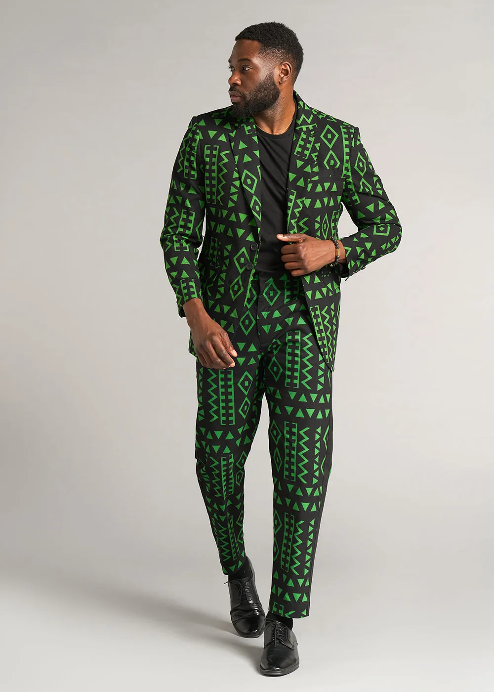 Hami Men's African Print Lightweight Blazer (Moss Black Geometric) sold by D'iyanu product image thumbnail 3
