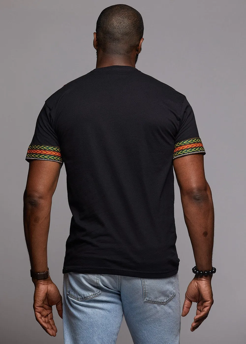 Men's African Print Dashiki T-Shirt (Black) sold by D'iyanu product image thumbnail 2