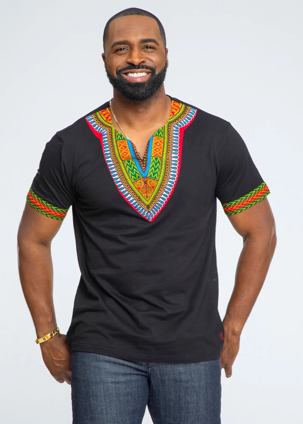 Men's African Print Dashiki T-Shirt (Black) sold by D'iyanu