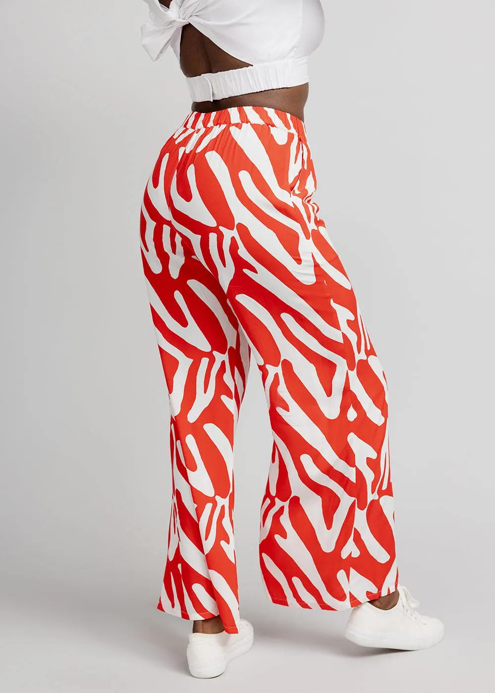 Sika Women's African Print Wide Leg Pants (Deep Orange Zebra Abstract) - Clearance sold by D'iyanu product image thumbnail 4