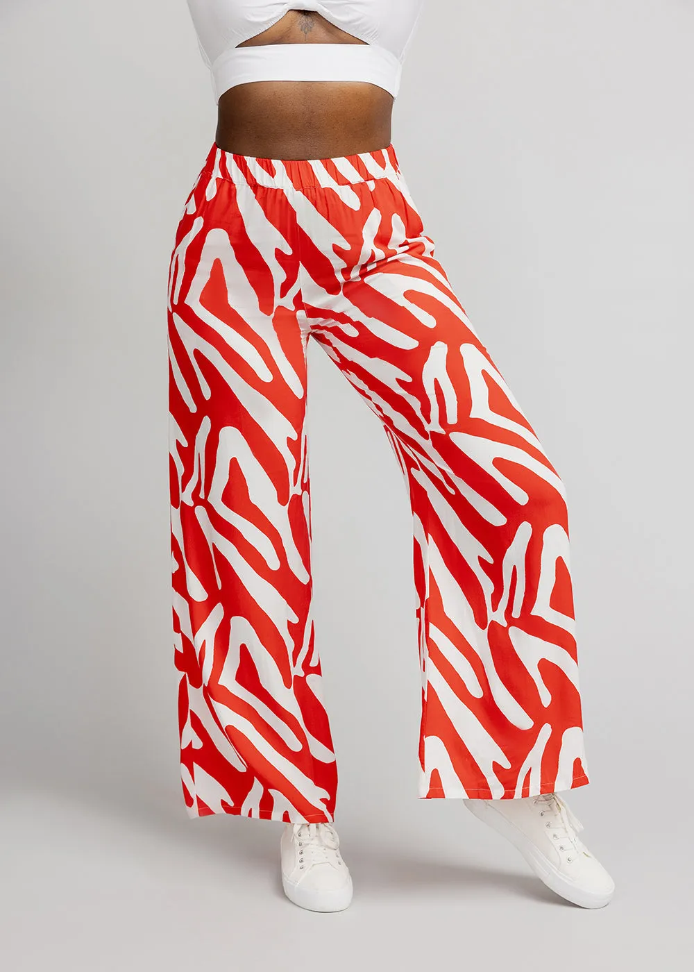 Sika Women's African Print Wide Leg Pants (Deep Orange Zebra Abstract) - Clearance sold by D'iyanu