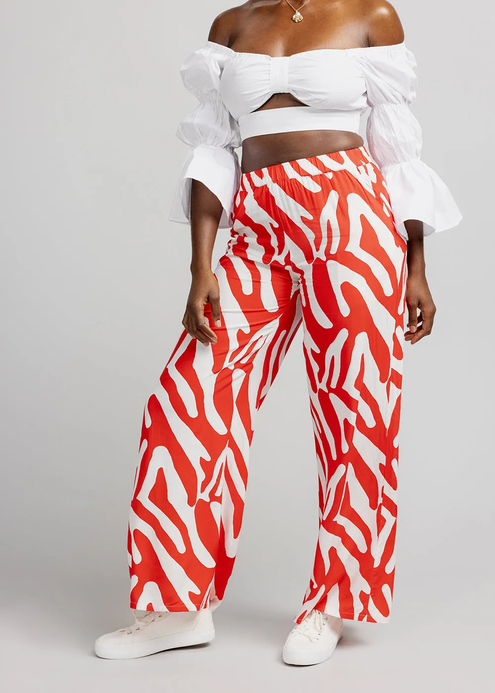 Sika Women's African Print Wide Leg Pants (Deep Orange Zebra Abstract) - Clearance sold by D'iyanu product image thumbnail 3
