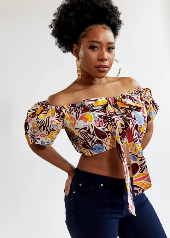 Farasha Women's African Print Tie Crop Top (Tropical Paisley) - Clearance made by D'iyanu