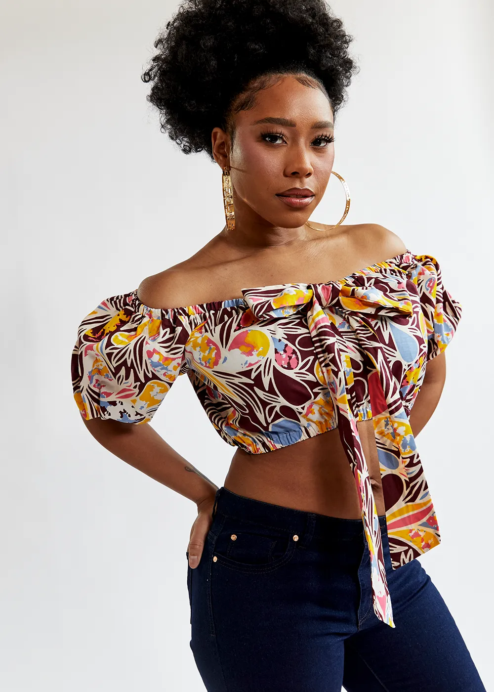 Farasha Women's African Print Tie Crop Top (Tropical Paisley) - Clearance sold by D'iyanu