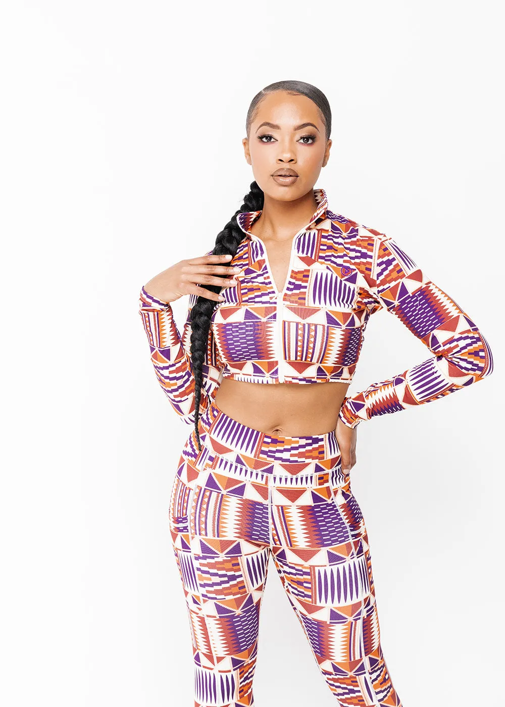Anaya Women's African Print Zip-Up Crop Top (Cream Maroon Kente) - Clearance sold by D'iyanu product image thumbnail 2