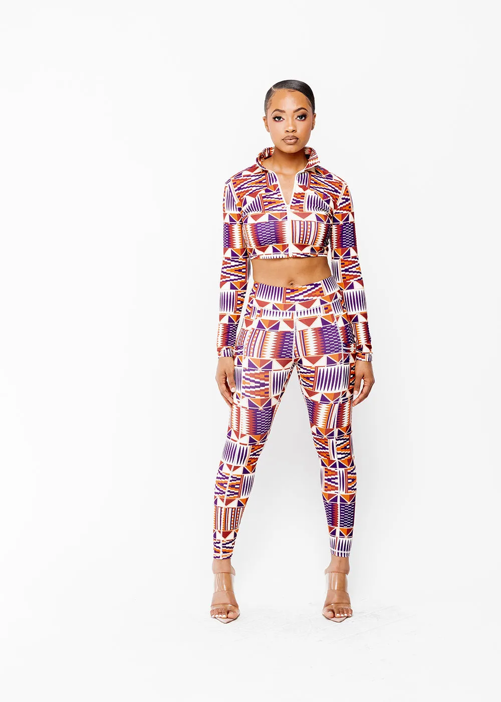 Anaya Women's African Print Zip-Up Crop Top (Cream Maroon Kente) - Clearance sold by D'iyanu product image thumbnail 5