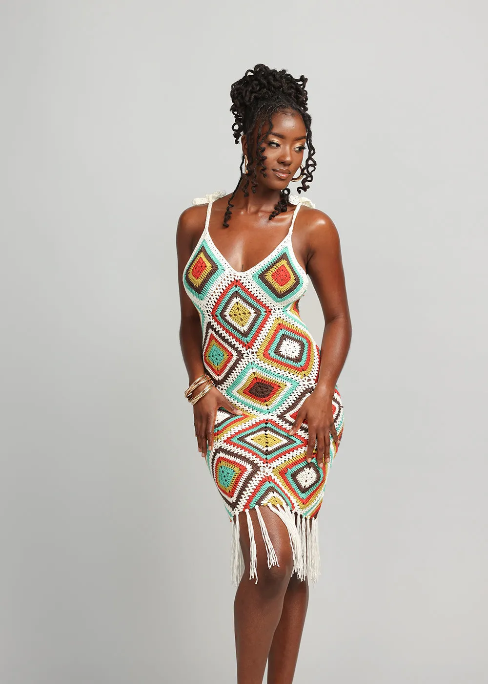 Hasina Women's Crochet Dress (Contrast Diamond Crochet) - Clearance sold by D'iyanu