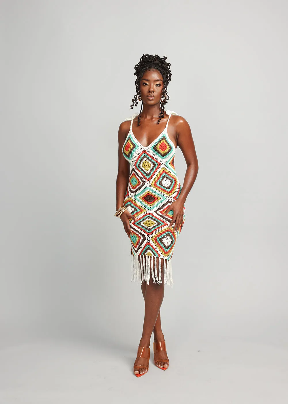 Hasina Women's Crochet Dress (Contrast Diamond Crochet) - Clearance sold by D'iyanu product image thumbnail 3