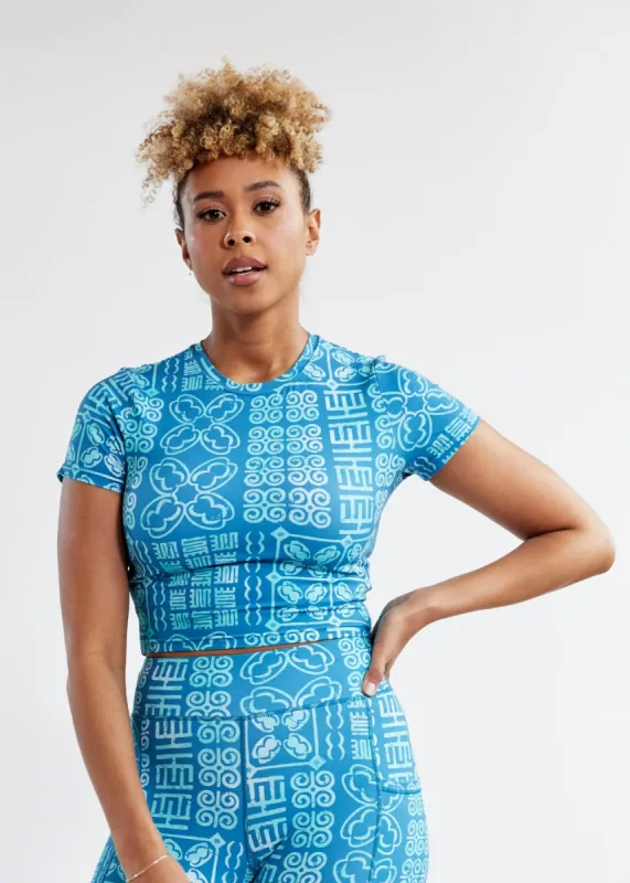 Gawa Women's African Print Active Crop Top (Cool Blue Adire) - Clearance sold by D'iyanu
